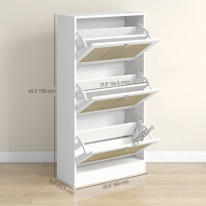 Rattan Shoe Storage Cabinet with 3 Flip Drawers and Adjustable Shelves, Entryway Shoe Cabinet for 18 Pairs, White Shoe Storage Cabinets & Racks   at Gallery Canada