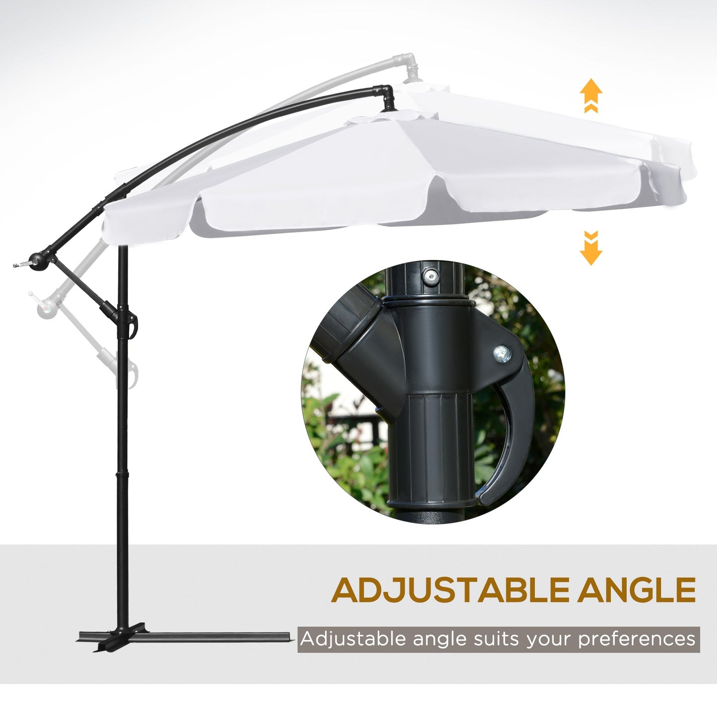 9FT Offset Hanging Patio Umbrella Cantilever Umbrella with Easy Tilt Adjustment, Cross Base and 8 Ribs for Backyard, Poolside, Lawn and Garden, White Cantilever Umbrellas   at Gallery Canada