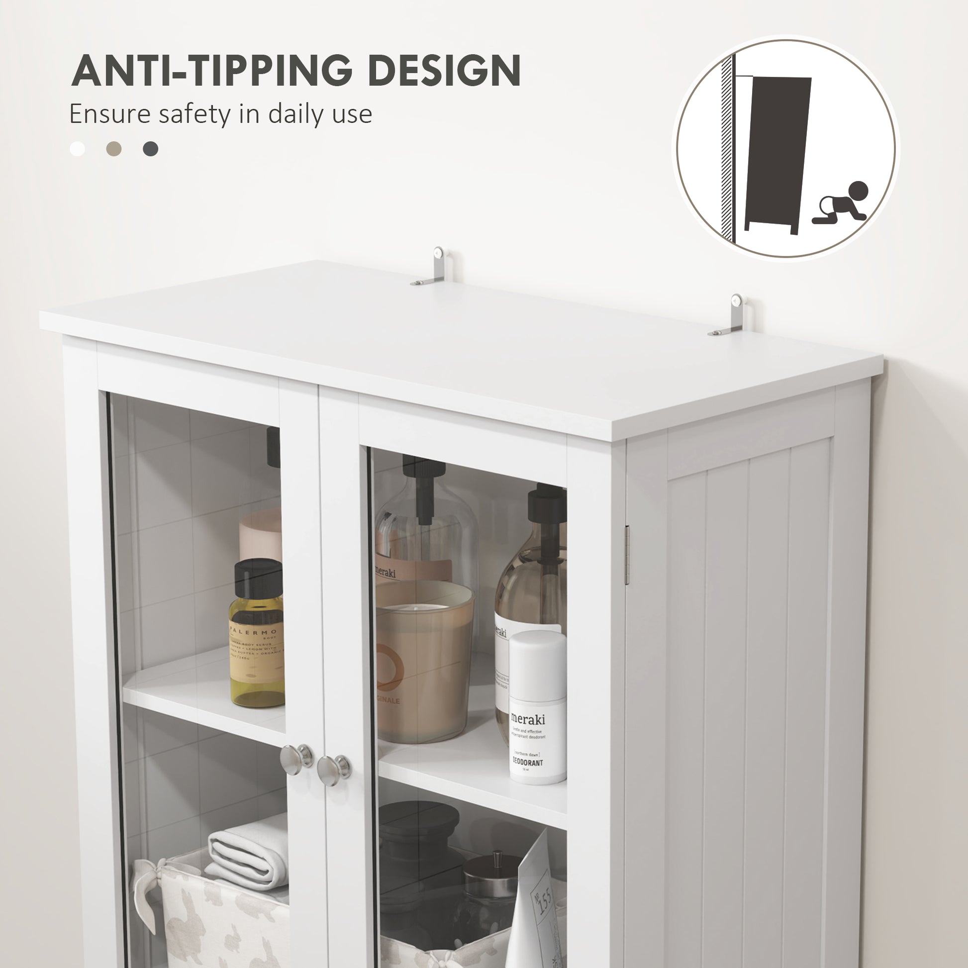 Tall Bathroom Storage Cabinet, Floor Bathroom Cabinet with Adjustable Shelves, for Kitchen, Living Room, White Bathroom Cabinets   at Gallery Canada