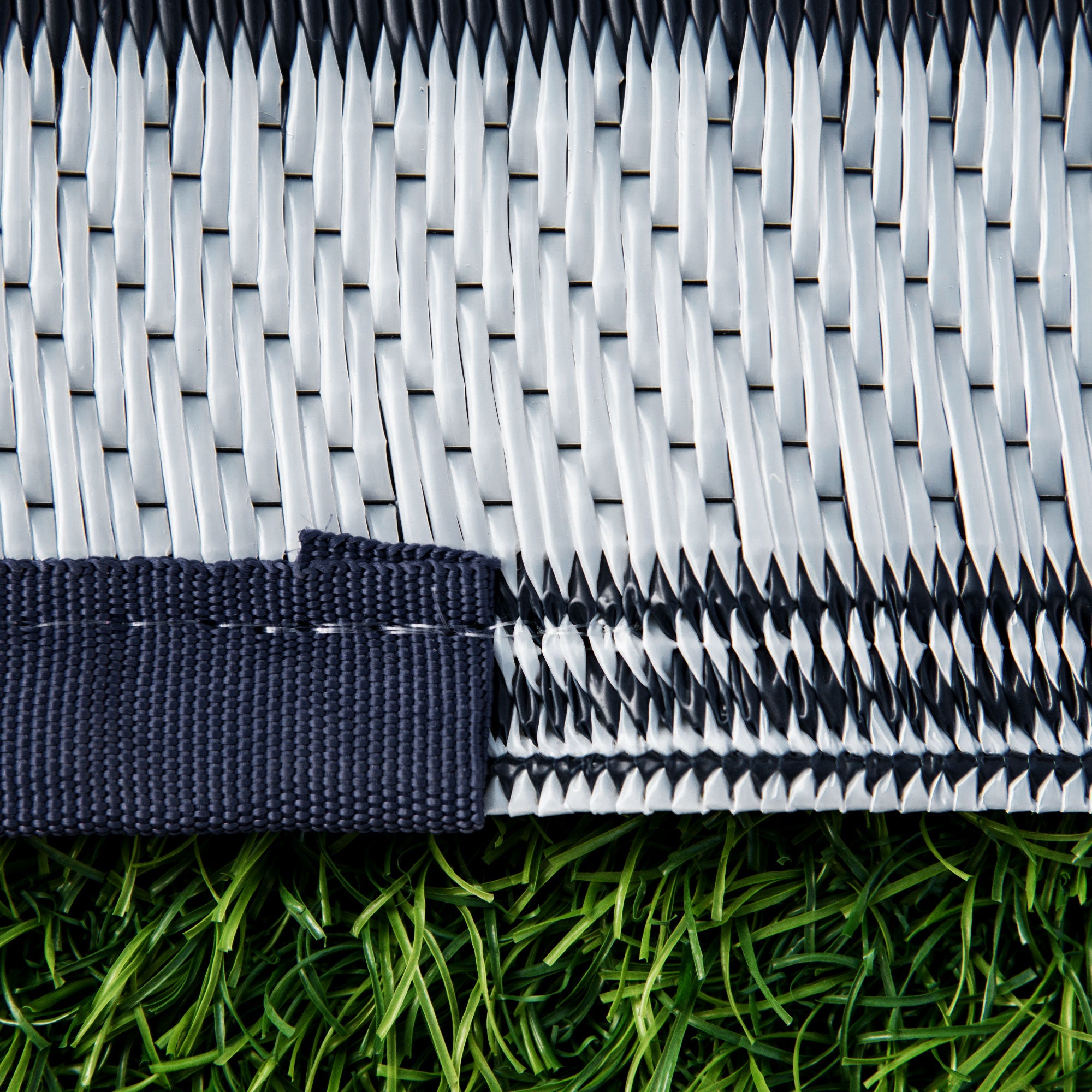 Reversible Outdoor RV Rug, 9' x 18' Patio Floor Mat, Plastic Straw Rug for Backyard, Deck, Picnic, Beach, Camping, Dark Blue and White Outdoor Reversible Rugs at Gallery Canada