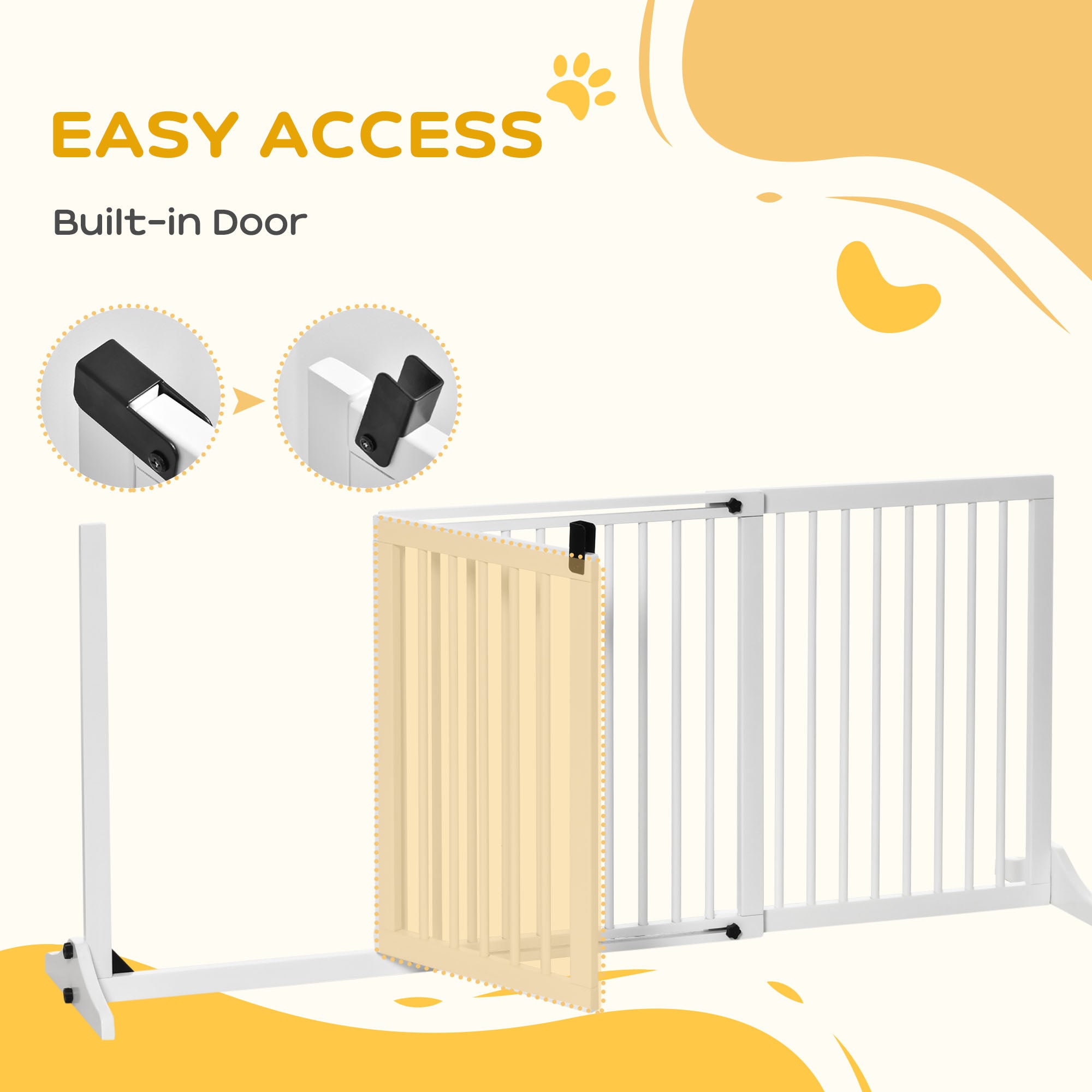 Freestanding Length Adjustable Wooden Pet Gate with Lockable Door 3 Panels, White Houses, Kennels & Pens at Gallery Canada