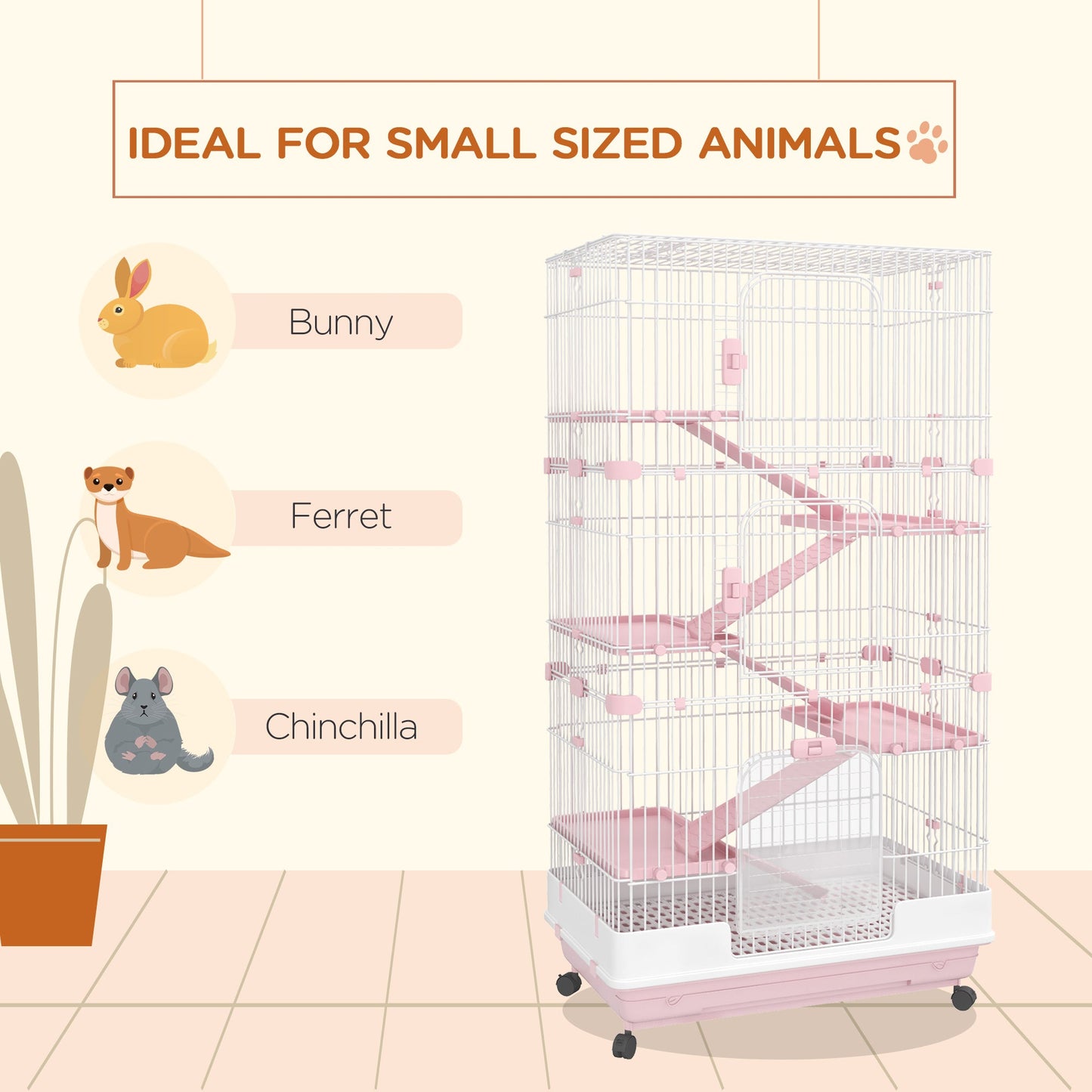 32"L 6-Level Small Animal Cage with Universal Lockable Wheels, Pink Houses & Habitats   at Gallery Canada