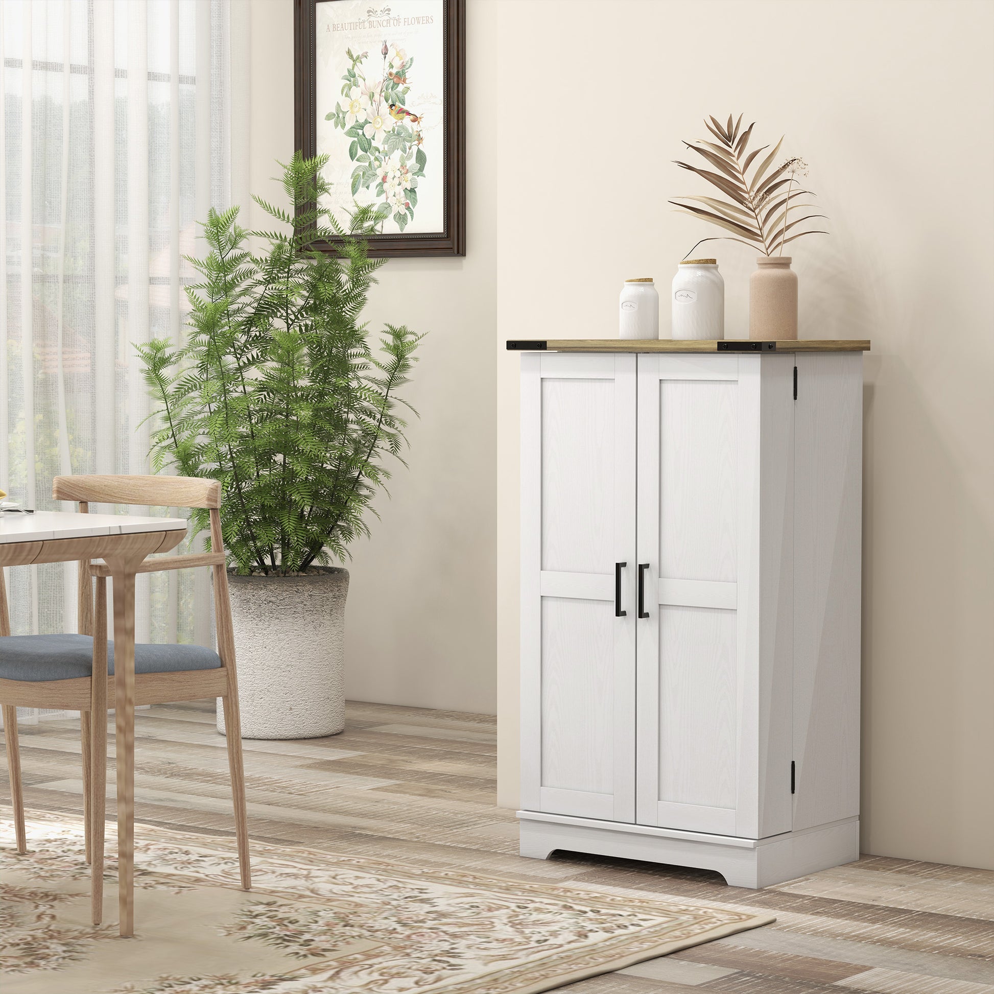 Farmhouse Kitchen Pantry Storage Cabinet, Kitchen Pantry Cabinet with Doors and Adjustable Shelves, Cream White Kitchen Pantry Cabinets   at Gallery Canada