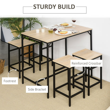 5 Pieces Industrial Rectangular Bar Table Set, Dining Table Set Breakfast Table with 4 Stools for Dining Room, Kitchen, Dinette, Oak - Gallery Canada