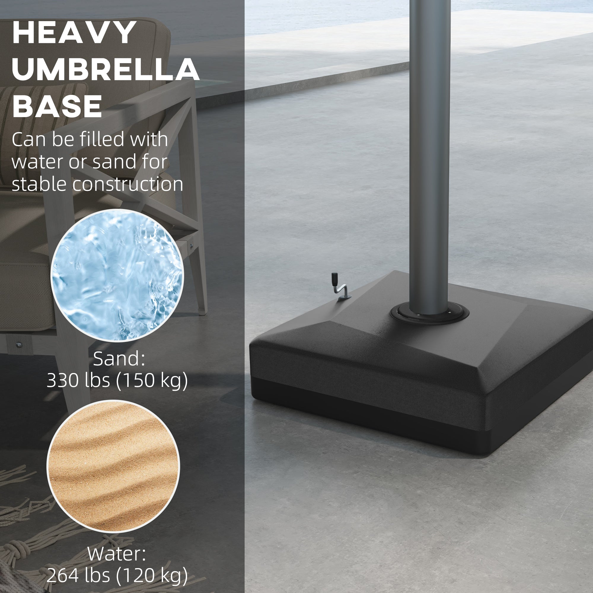 Cantilever Umbrella Base with Liftable Wheel, Heavy Duty Fillable Umbrella Stand with Adjustable Foot Pads Umbrella Bases   at Gallery Canada