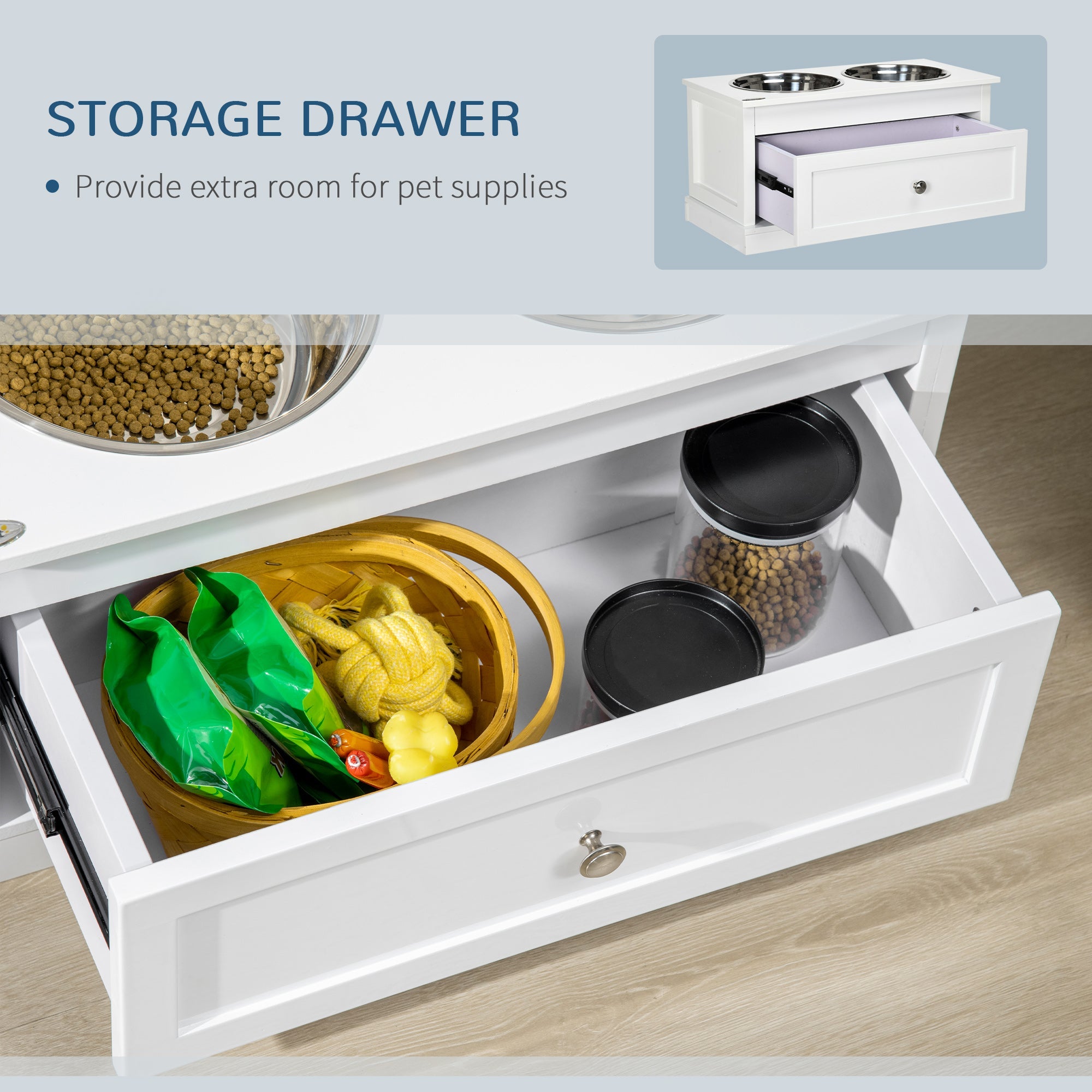 Elevated Dog Bowls with Storage Drawer for Large Dogs, White Dog Bowls   at Gallery Canada