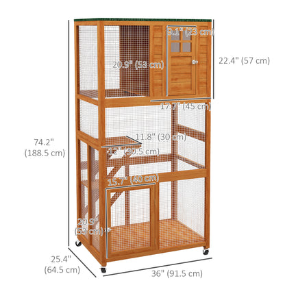 Large Catio Outdoor Wooden Cat House for 1-3 Kittens, Orange Outdoor Cat Enclosures Orange  at Gallery Canada