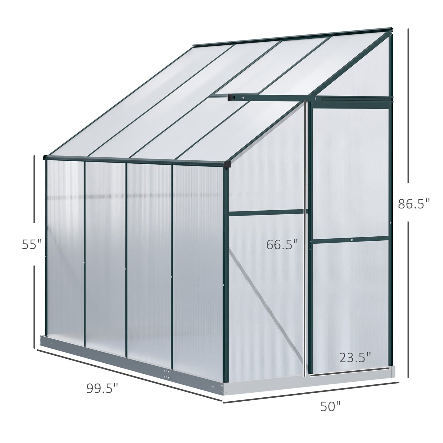 Walk-In Garden Greenhouse Aluminum Polycarbonate with Roof Vent for Plants Herbs Vegetables 8' x 4' x 7' Silver Walk In Greenhouses   at Gallery Canada