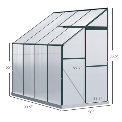 Walk-In Garden Greenhouse Aluminum Polycarbonate with Roof Vent for Plants Herbs Vegetables 8' x 4' x 7' Silver Walk In Greenhouses   at Gallery Canada