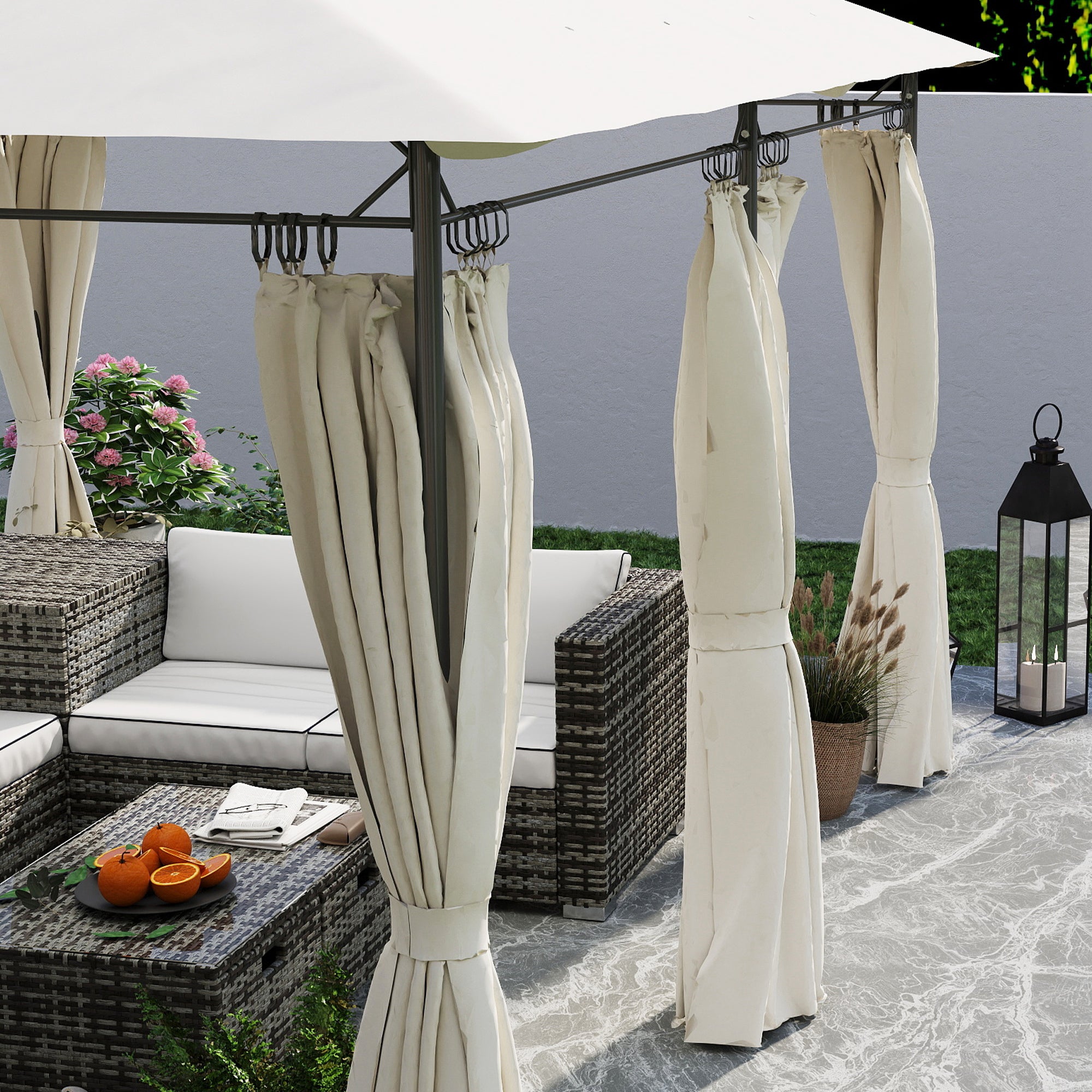 10' x 13' Double Roof Patio Gazebo, Outdoor Gazebo with Curtains, for Garden, Lawn, Backyard and Deck, Cream White Gazebos at Gallery Canada