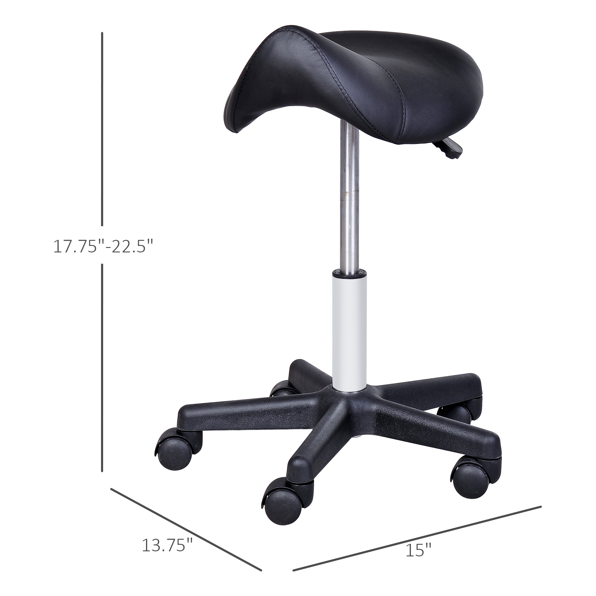 Saddle Stool, PU Leather Rolling Stool with Wheels, Adjustable Salon Chair for Kitchen, Salon Spa, Bar, Home Office, Massage, Black Salon Stools   at Gallery Canada