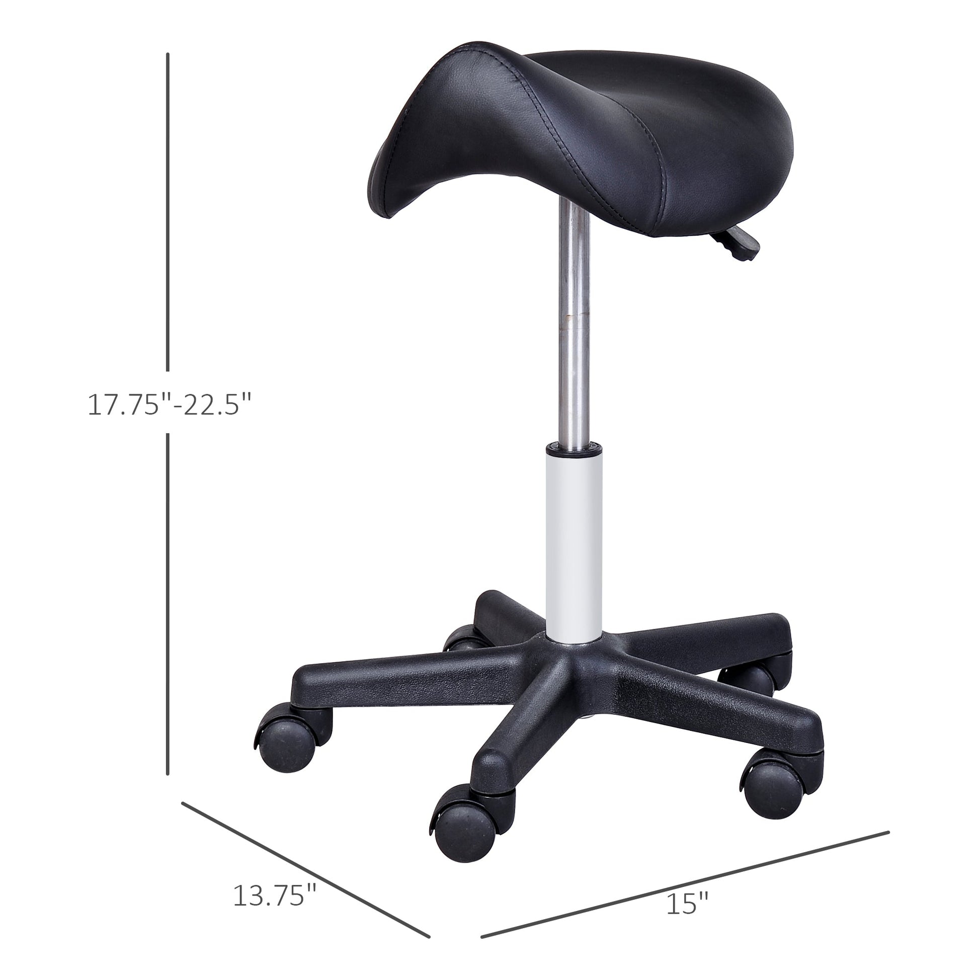 Saddle Stool, PU Leather Rolling Stool with Wheels, Adjustable Salon Chair for Kitchen, Salon Spa, Bar, Home Office, Massage, Black Salon Stools   at Gallery Canada