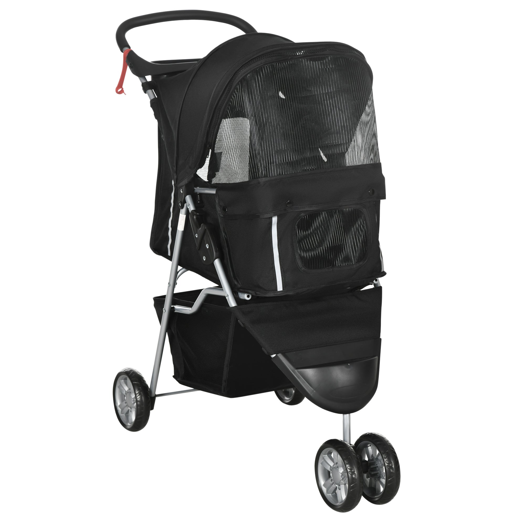 3 Wheels Foldable Dog Stroller with Storage Basket, Adjustable Canopy, Cupholder for Miniature and Small Dogs, Black Dog Bike Trailers & Strollers Black at Gallery Canada