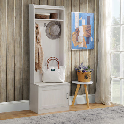 Rustic Hall Tree with Shoe Storage Bench, Coat Rack and Shelves, White Clothing Storage White Wood Grain  at Gallery Canada