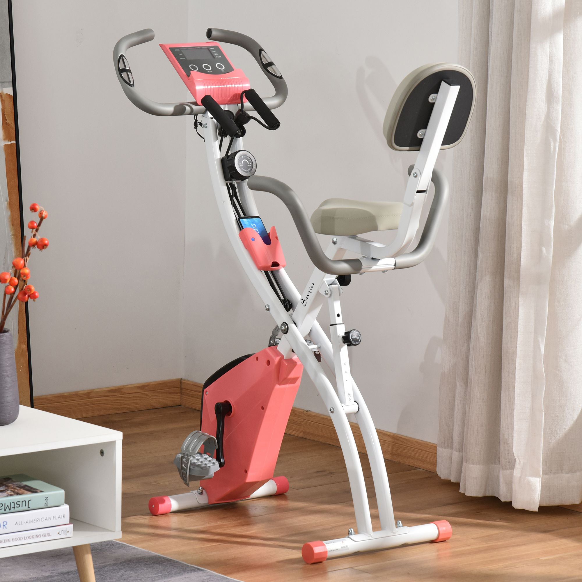 3 in 1 Folding Exercise Bike, Foldable Stationary Bike with 8-Level Magnetic Resistance, Adjustable Seat, Pink Exercise & Stationary Bikes at Gallery Canada