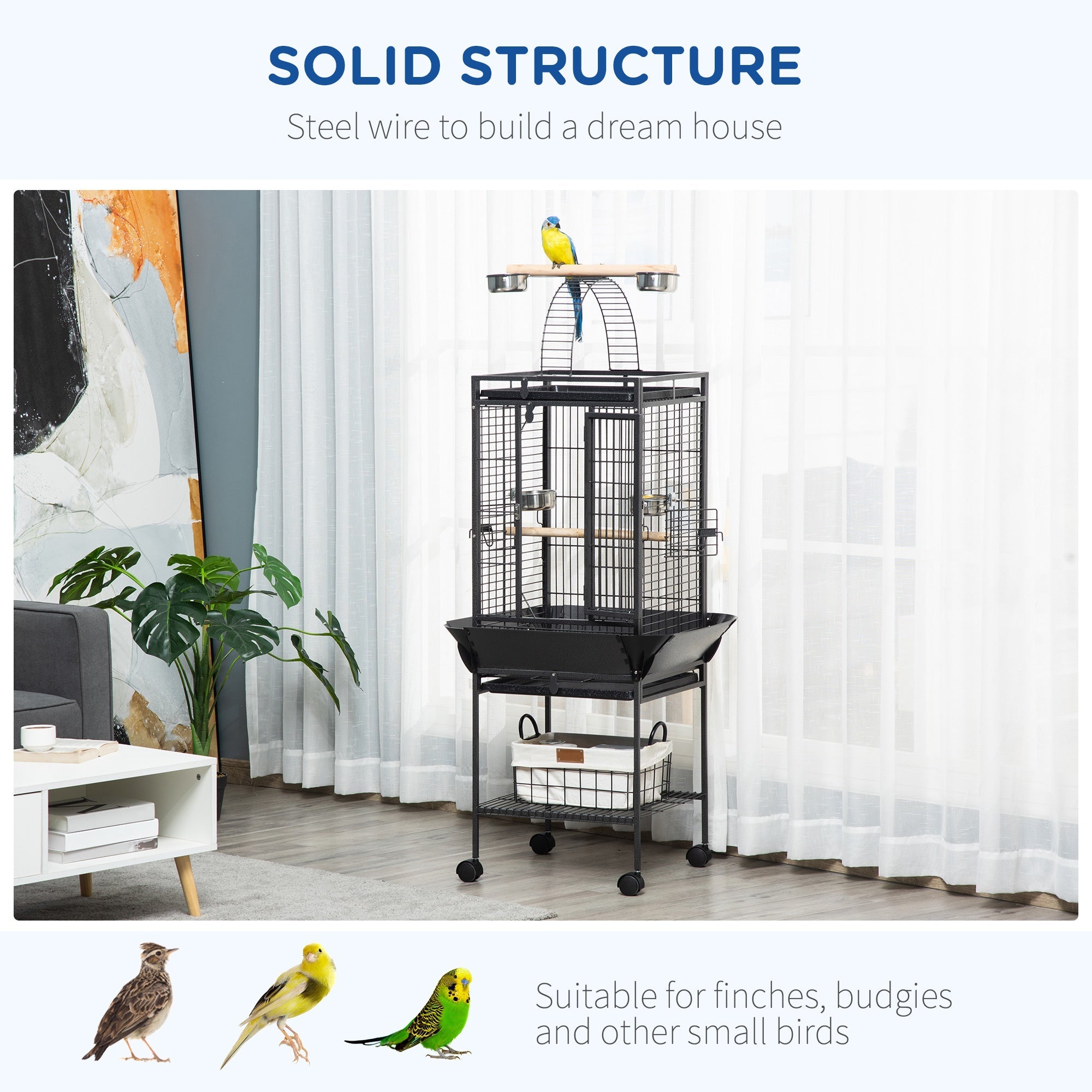 61.5 Inch Bird Cage Parakeet House for Cockatiel with Stand, Pull Out Tray, Play Top, Storage Shelf, Wood Perch, Food Container Bird Cages   at Gallery Canada