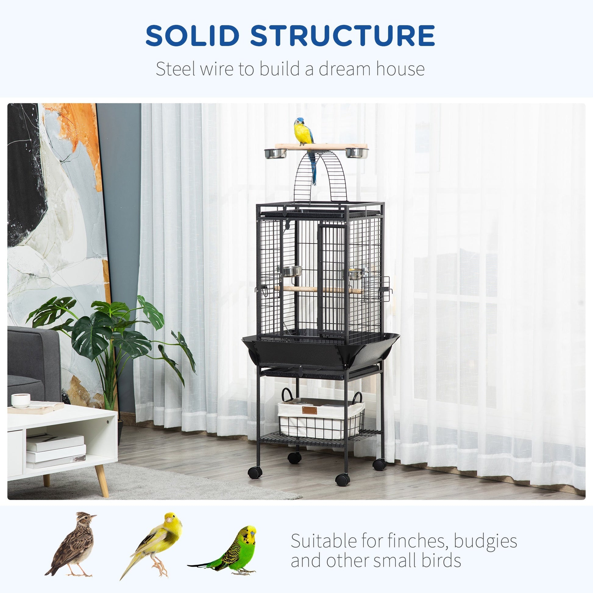 61.5 Inch Bird Cage Parakeet House for Cockatiel with Stand, Pull Out Tray, Play Top, Storage Shelf, Wood Perch, Food Container Bird Cages   at Gallery Canada