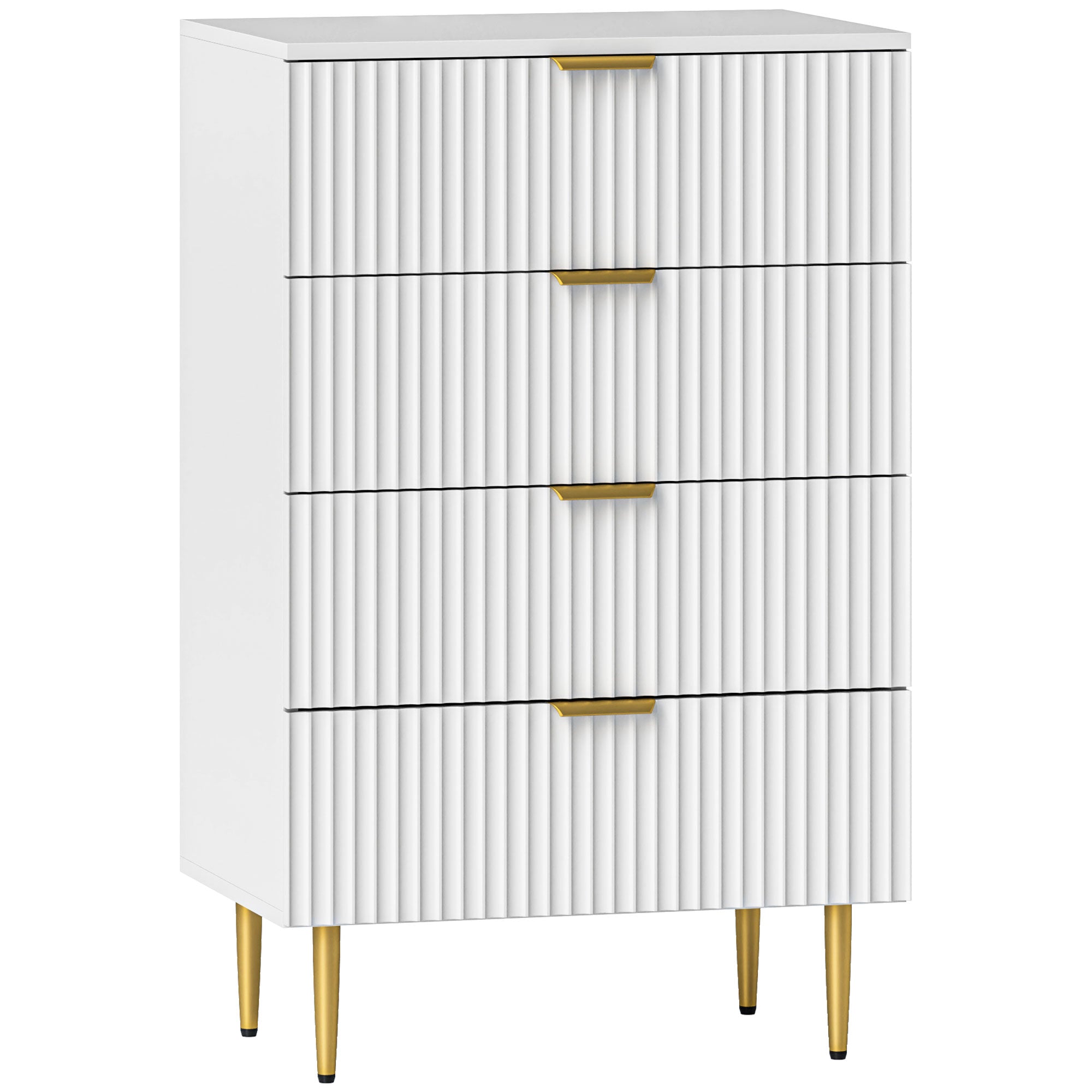 Modern Chest of Drawers 4 Drawer Dresser for Bedroom with Gold Legs and Handles, White Storage Cabinets at Gallery Canada