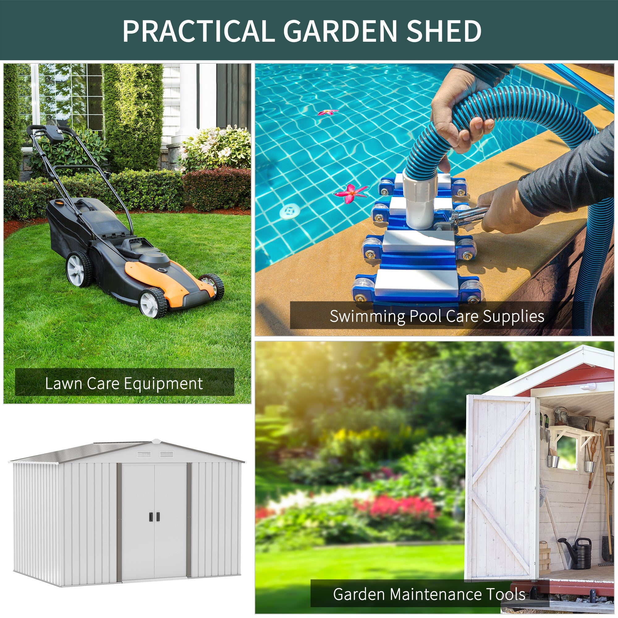 9.1' x 6.4' x 6.3' Garden Storage Shed w/Floor Foundation Outdoor Patio Yard Metal Tool Storage House w/ Double Doors Silver Sheds   at Gallery Canada