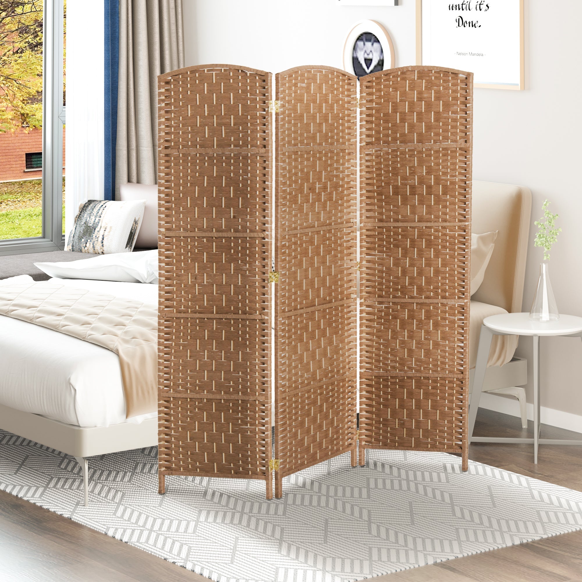 6ft Folding Room Divider, 3 Panel Wall Partition with Wooden Frame for Bedroom, Home Office, Natural Room Dividers   at Gallery Canada