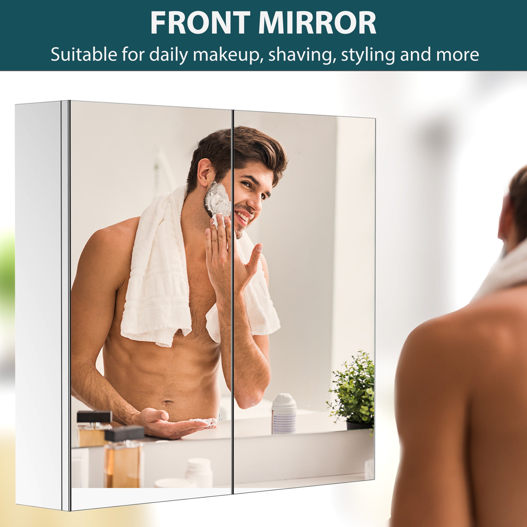Wall Mounted Mirror Cabinet, Bathroom Medicine Cabinet with Mirror, 2 Doors and 3-tier Shelving, Silver Mirror Medicine Cabinets at Gallery Canada