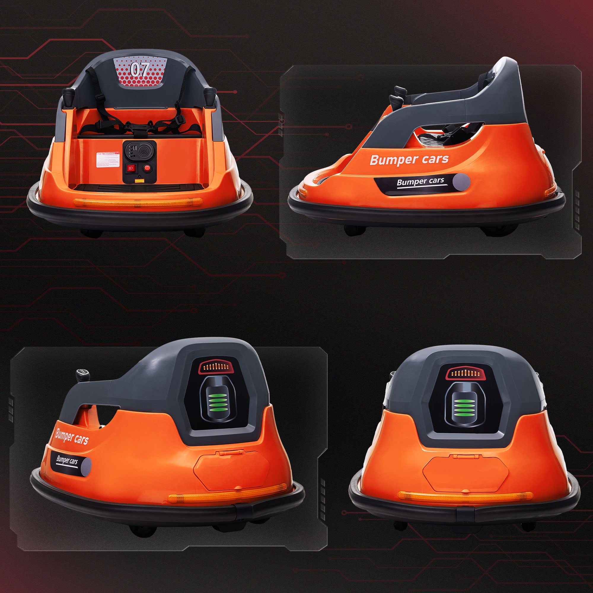 Bumper Car 12V 360° Rotation Electric Car for Kids, with Remote, Safety Belt, Lights, Music, for 1.5-5 Years Old, Orange Electric Toy Cars   at Gallery Canada