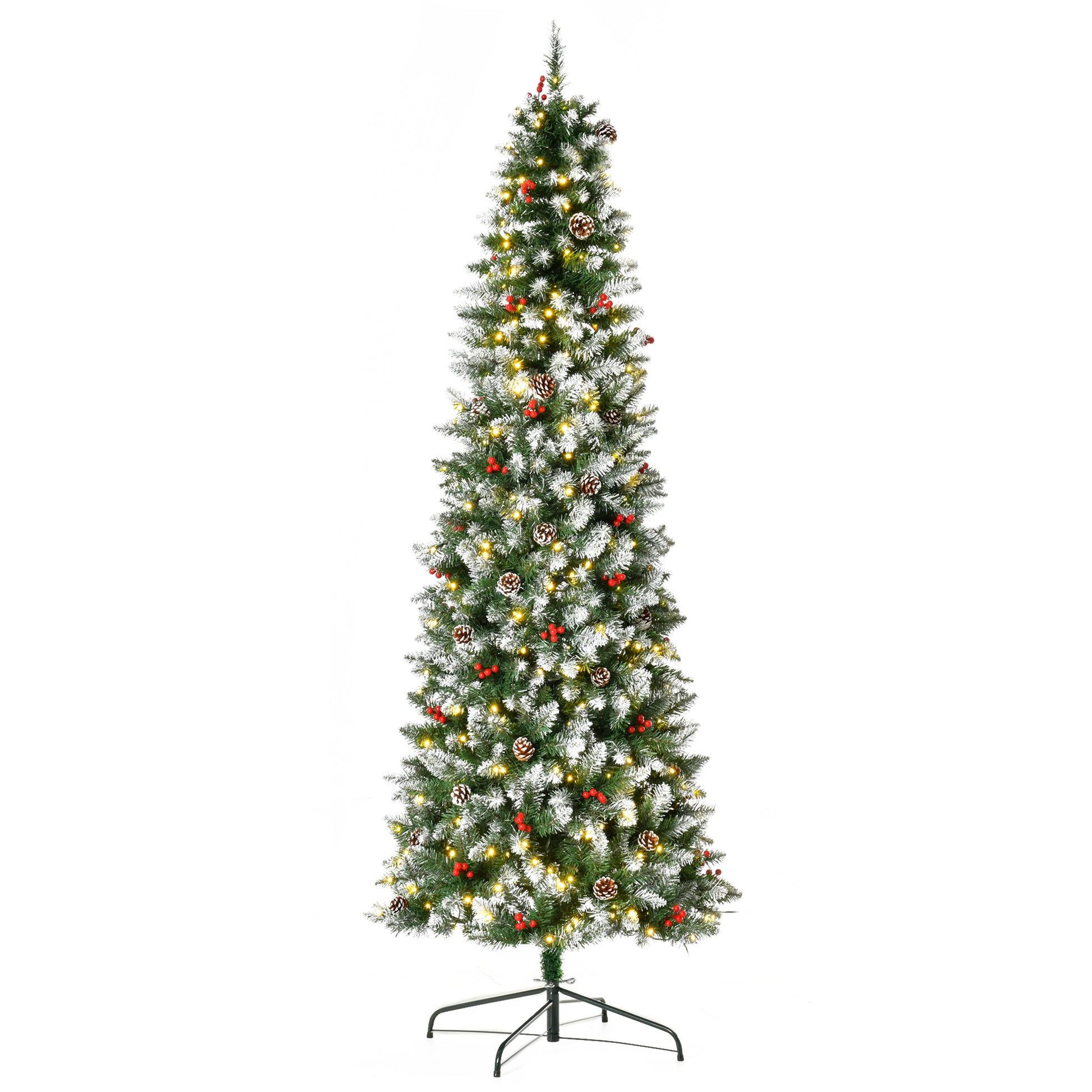 7.5 ft Snow-Dipped Pencil Christmas Tree Pre-Lit Holiday Decoration with LED Lights Pine Cones Red Berries Green Pencil Christmas Trees   at Gallery Canada