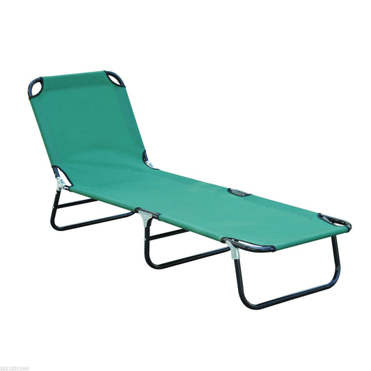 Outdoor Folding Lounge Chair, Steel Tanning Chair with Reclining Back, Breathable Mesh for Beach, Yard, Patio, Green Lounger Chairs   at Gallery Canada