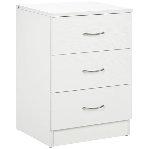 Bedside Table with 3 Drawers, Modern Wood Nightstand, Side Table with Anti-tipping Design for Bedroom, White