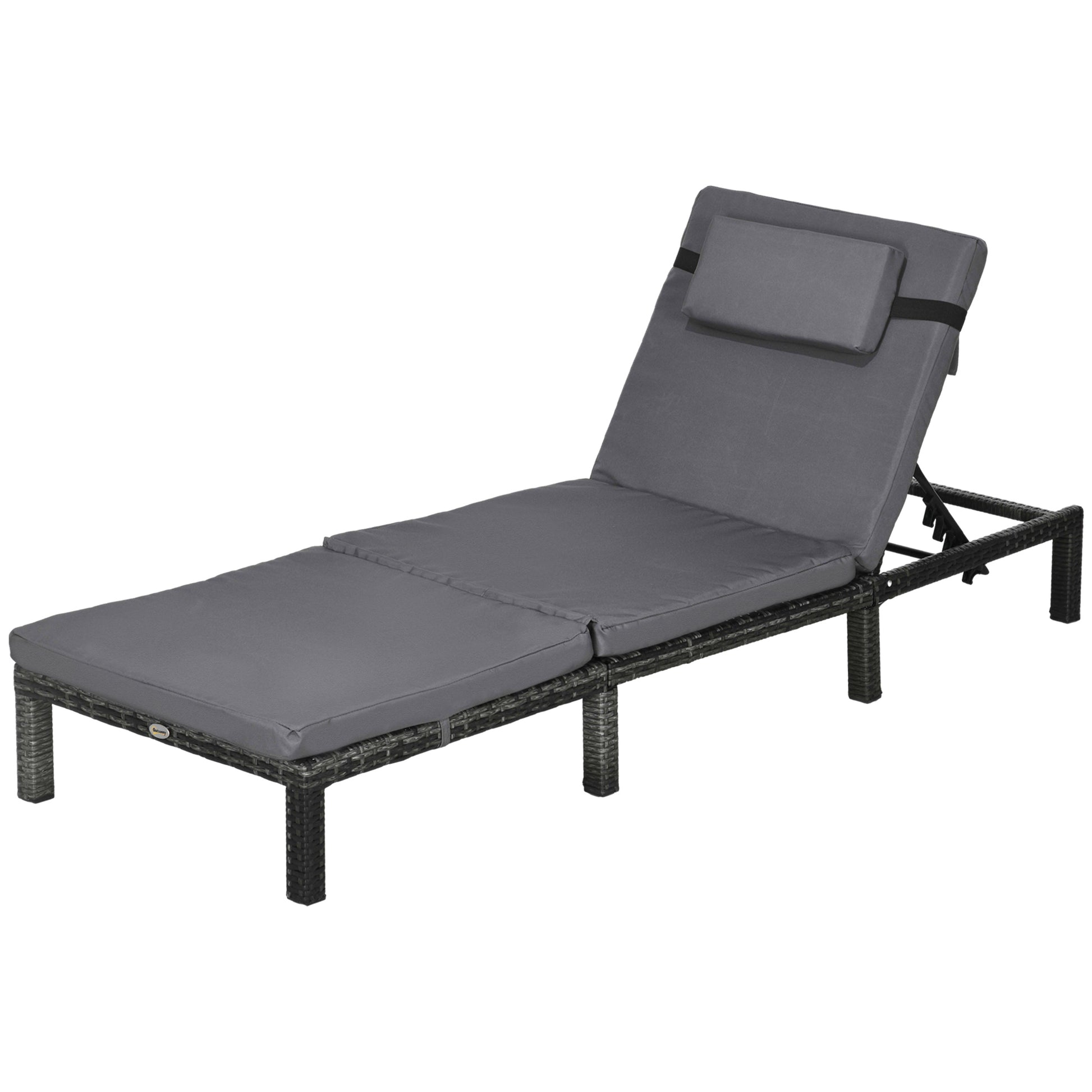 Outdoor Lounger, Patio Lounger with 5-Level Adjustable Back, Headrest for Poolside, Garden, Backyard, Dark Grey Chaise Loungers   at Gallery Canada