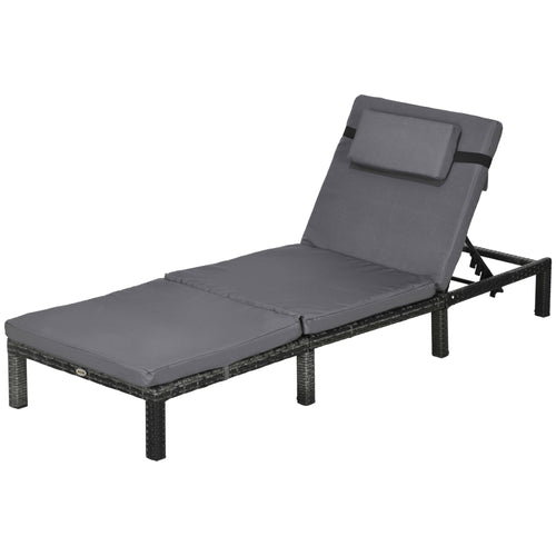 Outdoor Lounger, Patio Lounger with 5-Level Adjustable Back, Headrest for Poolside, Garden, Backyard, Dark Grey