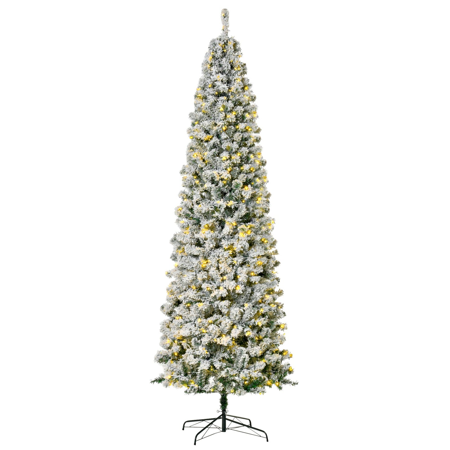 9 Feet Prelit Artificial Snow Flocked Pencil Christmas Tree, Slim Xmas Tree with Warm White LED Light, Holiday Home Xmas Decoration, Green Pre Lit Christmas Trees Multi Colour  at Gallery Canada