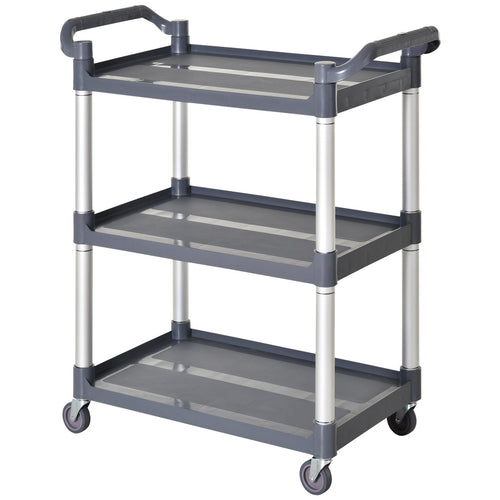 3-Tier Utility Cart Large Rolling Storage Trolley with 3 Shelves Metal Clean Service Cart, Restaurant, Hotel, Livingroom, Silver and Grey