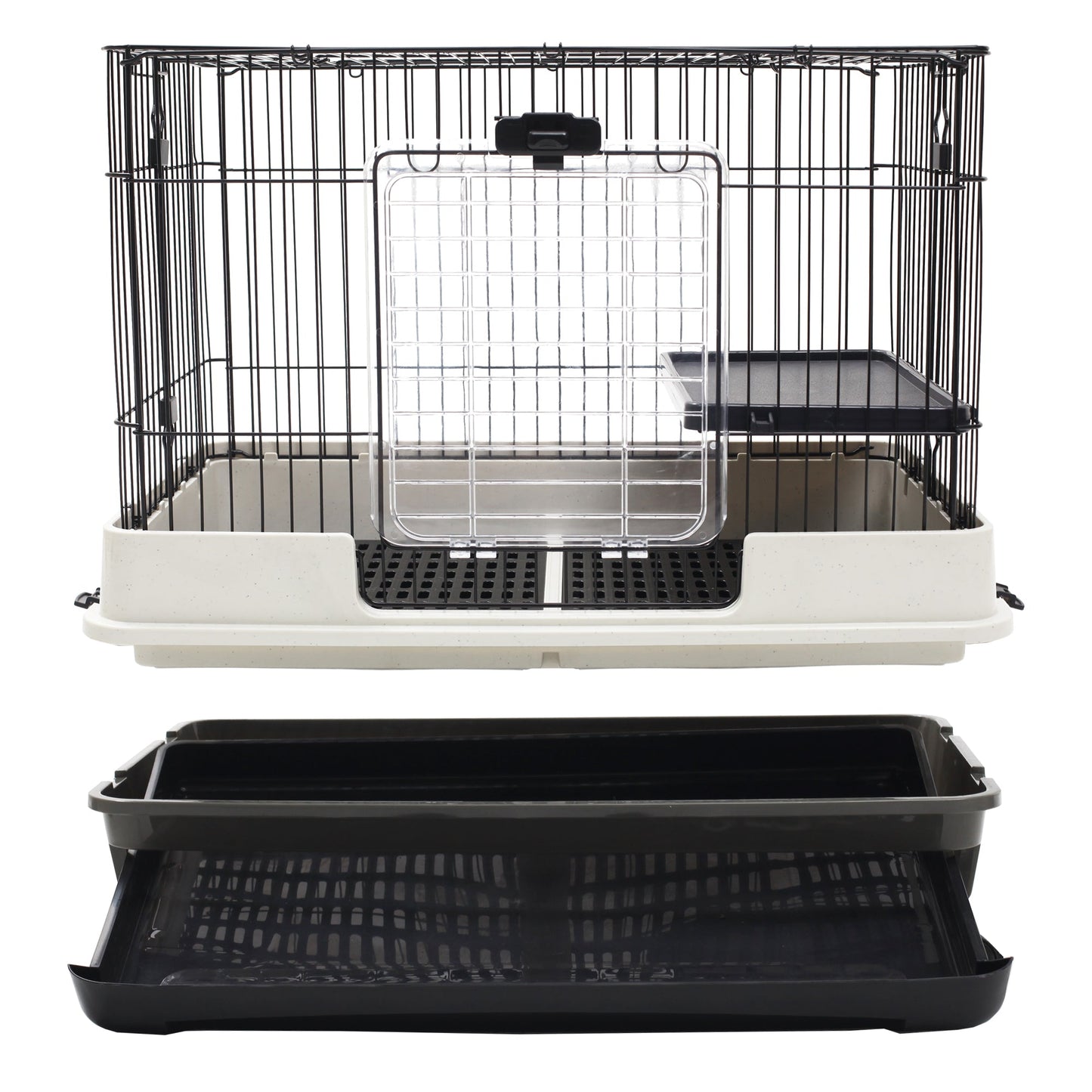 32"L 2-Level Small Animal Cage Rabbit Hutch with Universal Lockable Wheels, Slide-Out Tray for Bunny, Chinchillas, Ferret, Black Rabbit Hutch   at Gallery Canada