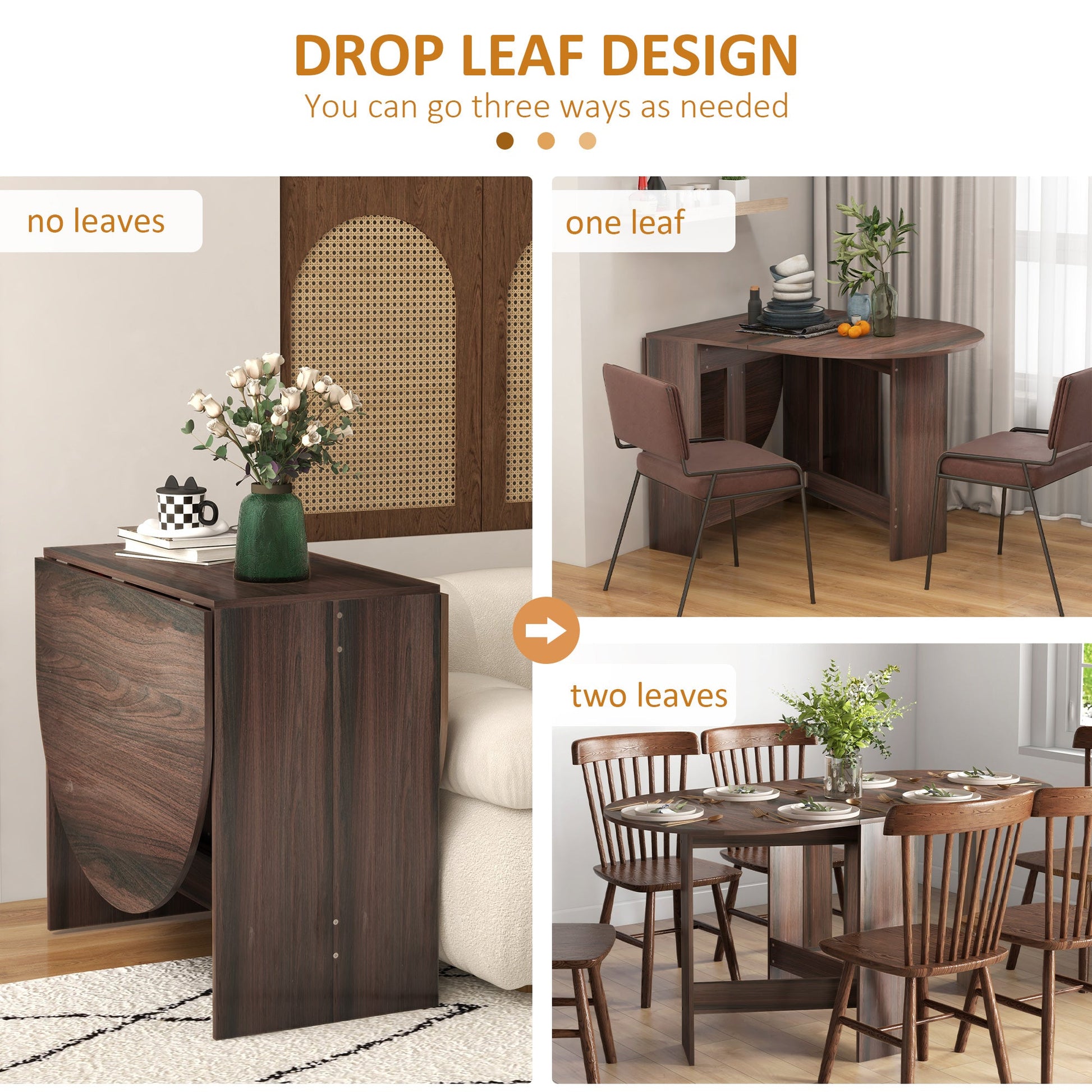 Folding Dining Table, Oval Drop Leaf Kitchen Table for Small Spaces, Distressed Brown Bar Tables & Dining Tables   at Gallery Canada