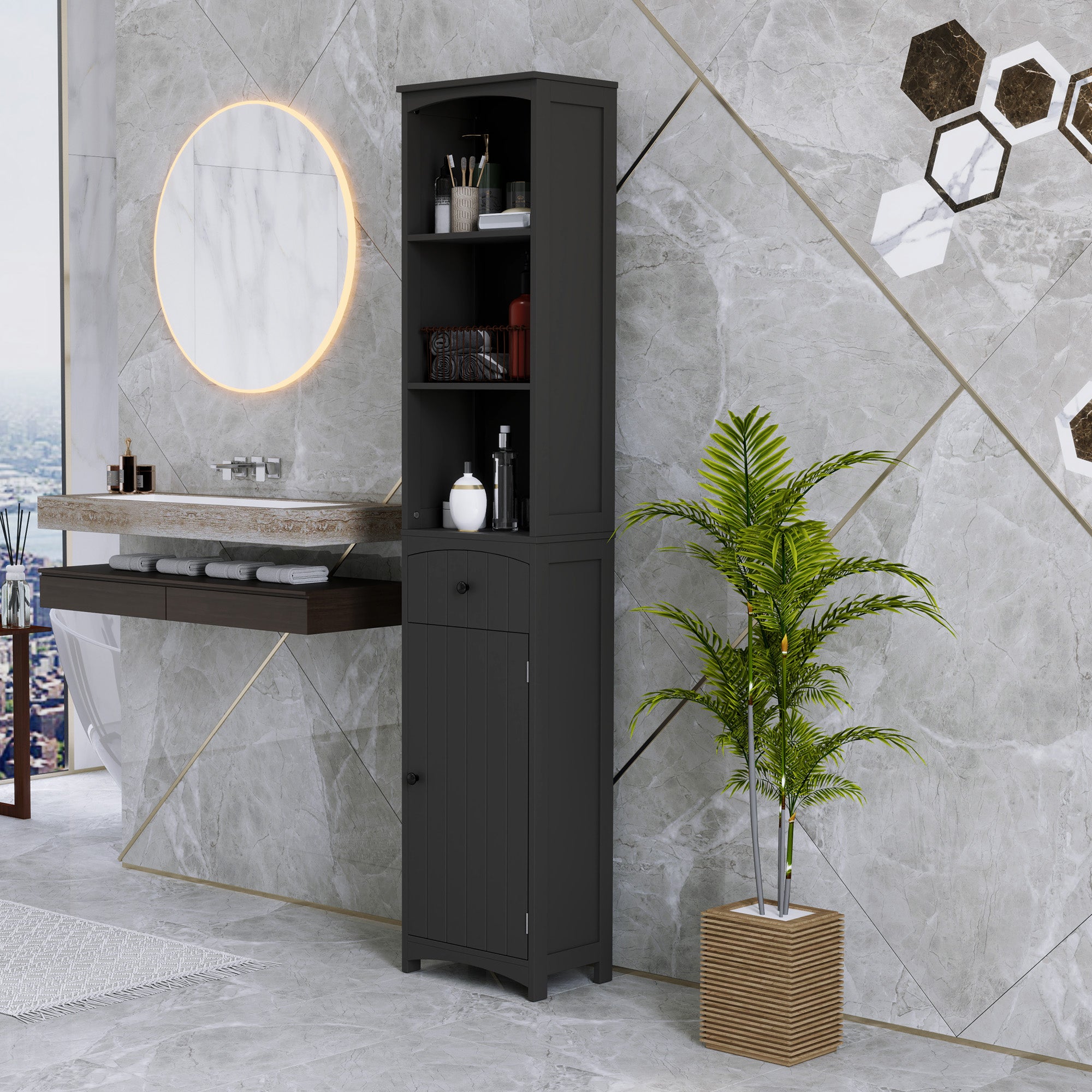 Tall Bathroom Cabinet Storage Organizer, Tall Cabinet with Shelves and Drawer Bathroom Cabinets at Gallery Canada
