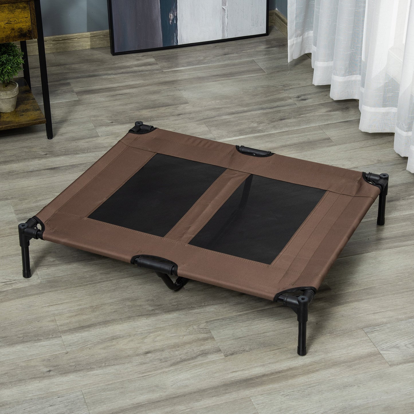 Elevated Dog Bed with Canopy, Portable Raised Dog Cot for L Sized Dogs, Indoor &; Outdoor, 36" x 30" x 35", Coffee Elevated Dog Beds   at Gallery Canada