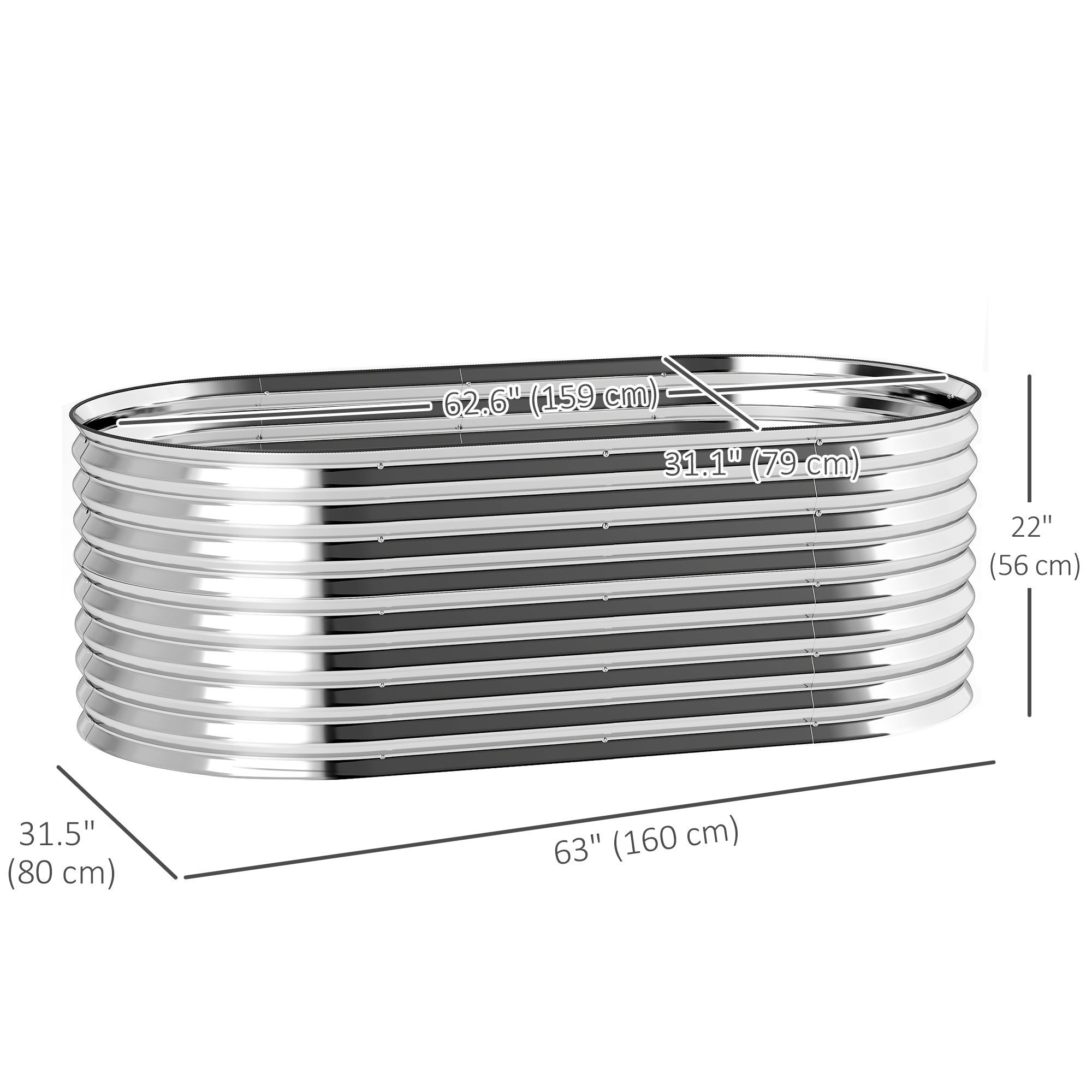 5 x 2.5 x 2ft Galvanized Raised Garden Bed, Easy DIY Oval Planter Box with Safety Edging and Gloves, Silver Raised Garden Beds at Gallery Canada