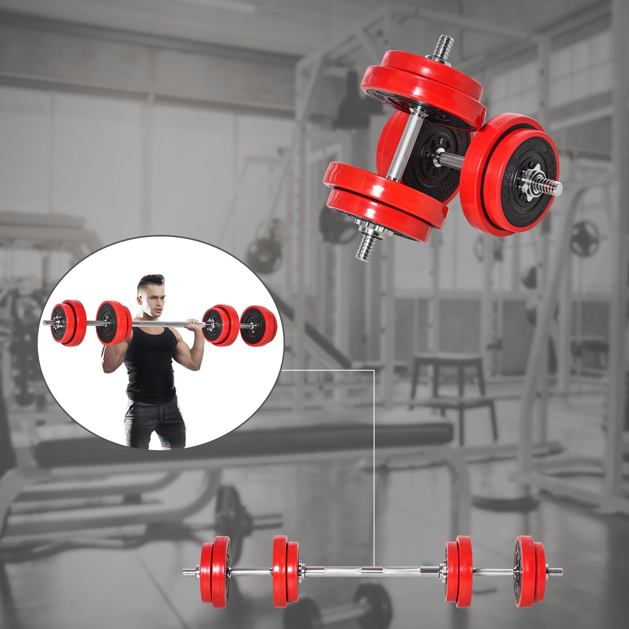 44lbs 2-In-1 Dumbbell &; Barbell Adjustable Set Strength Muscle Exercise Fitness Plate Bar Clamp Rod Home Gym Sports Area Dumbbells & Barbells at Gallery Canada