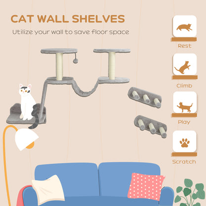 3PCs Cat Wall Shelves w/ Scratching Post, Perches, Steps, Ladder, Light Grey Cat Climbing Wall   at Gallery Canada