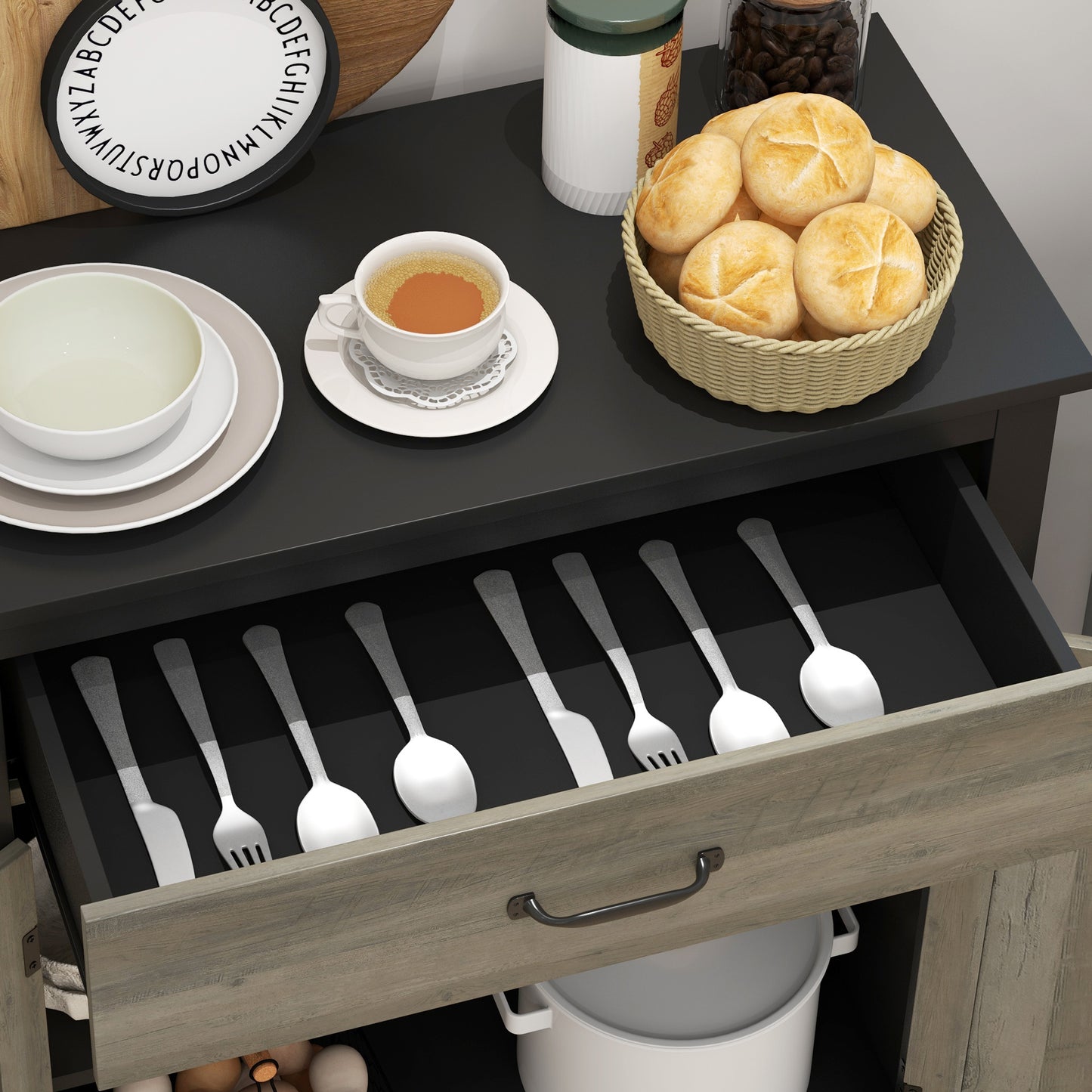 Sideboard Buffet Cabinet, Storage Cabinet with Drawer, Double Doors and Adjustable Shelf, Black Storage Cabinets   at Gallery Canada