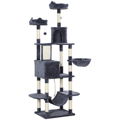 81" Large Cat Tree w/ Scratching Posts, Condos, Beds, Hammocks, Jumping Platforms, Toy Balls, Rope Cat Toy, Dark Grey Cat Towers   at Gallery Canada