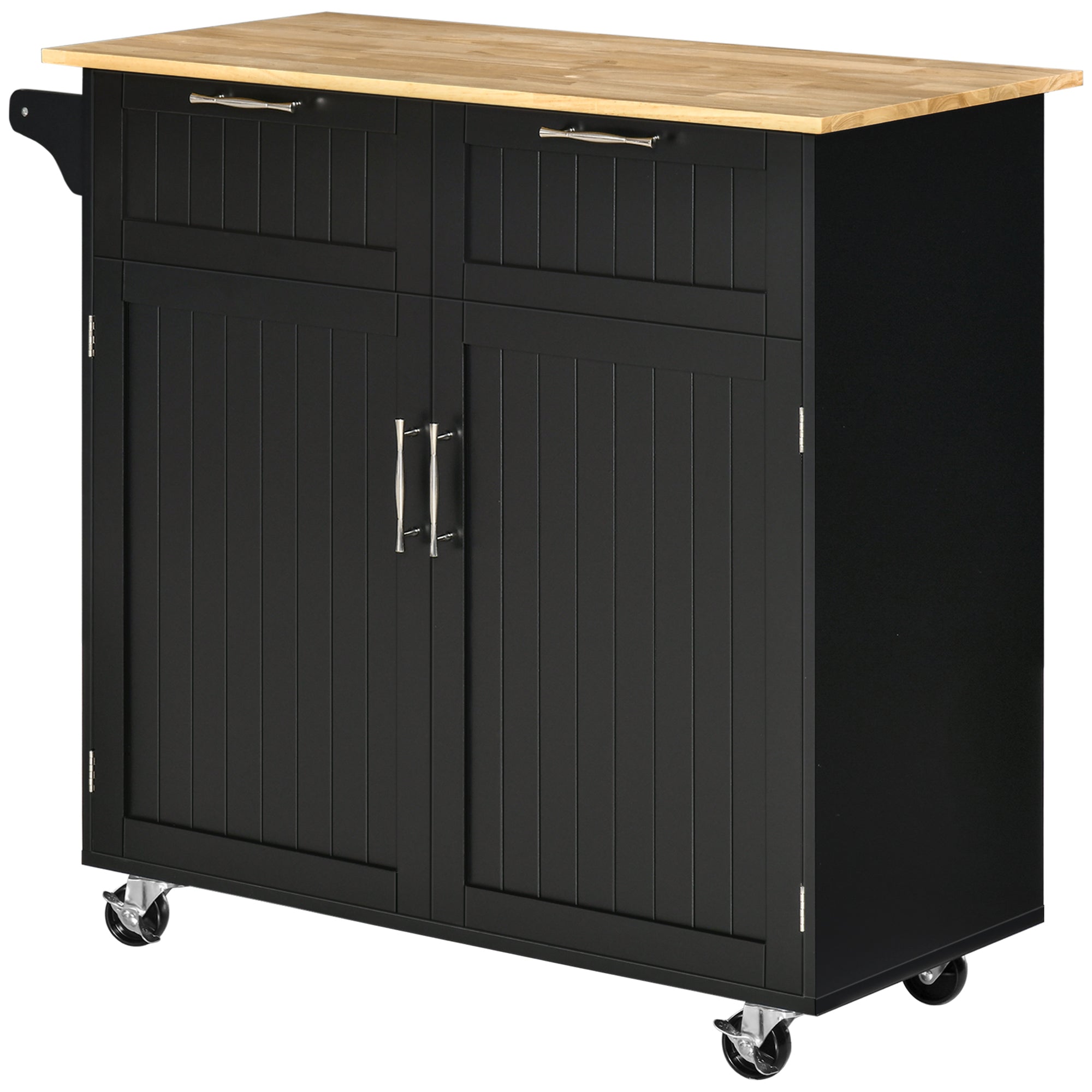 Rolling Kitchen Island, Kitchen Cart on Wheels with 2 Storage Drawers, 2 Door Cabinets and Towel Rack for Dining Room (Black, 2-Doors) Kitchen Islands & Kitchen Carts at Gallery Canada
