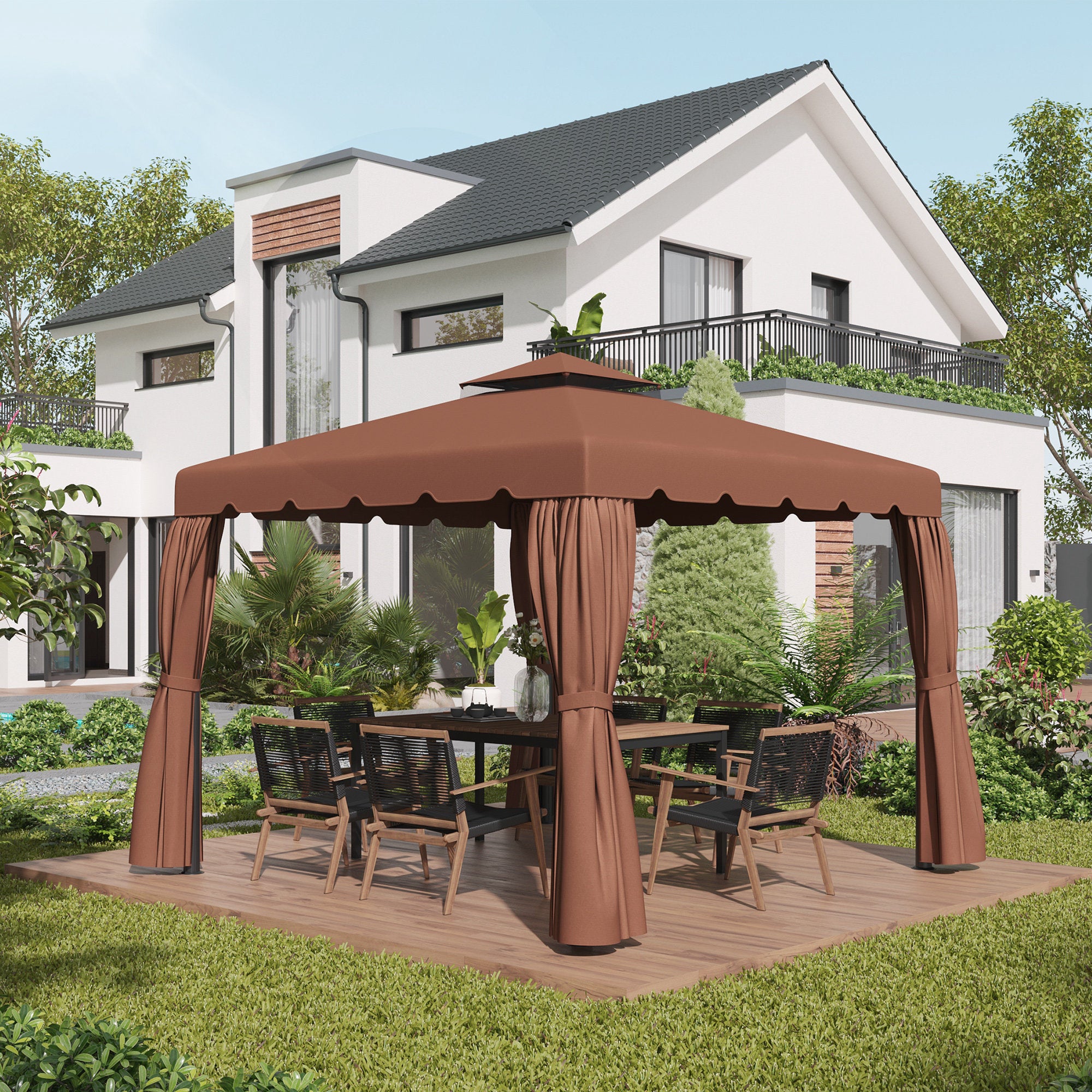 9.8' x 9.8' Gazebo Replacement Canopy, Gazebo Top Cover with Double Vented Roof for Garden Patio Outdoor TOP ONLY, Coffee Gazebo Canopy Replacement at Gallery Canada