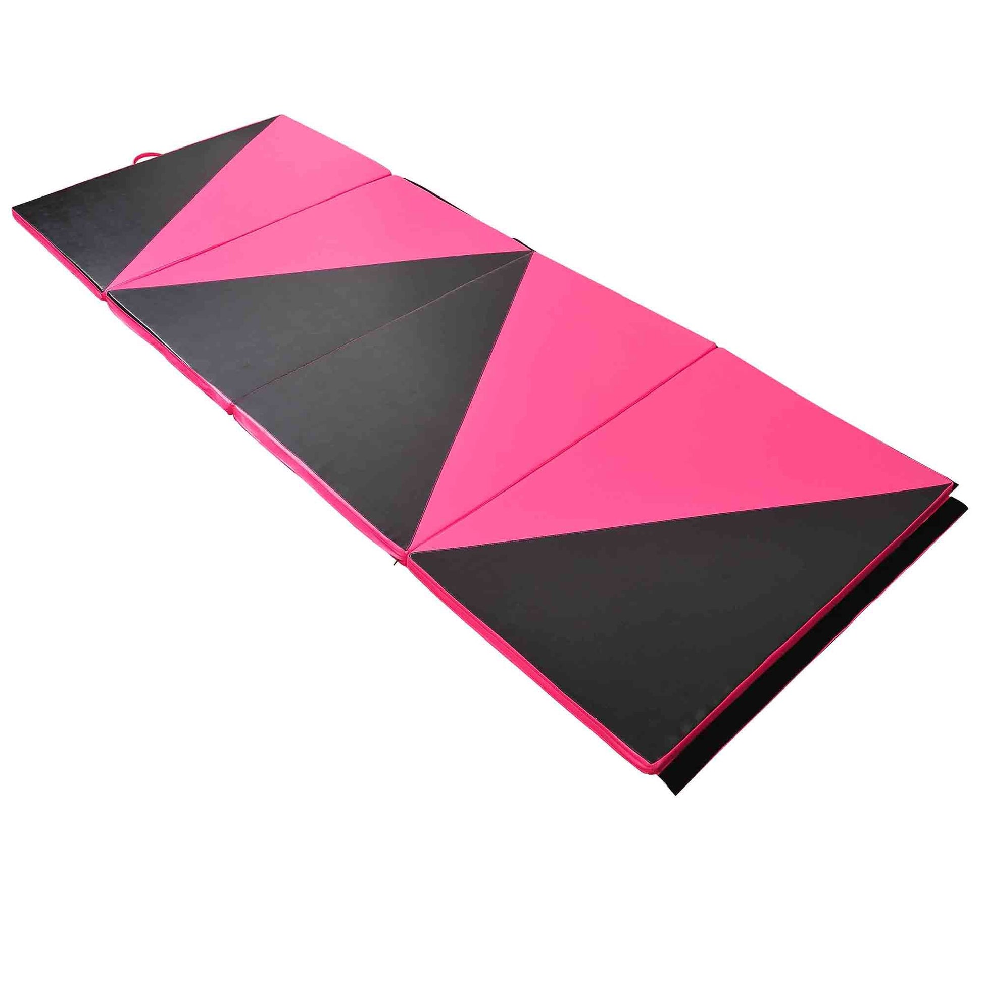 4'x10'x2'' Folding Gymnastics Tumbling Mat, Exercise Mat with Carrying Handles for Yoga, MMA, Martial Arts, Stretching, Core Workouts, Pink and Black Gymnastics Mats Pink and Black  at Gallery Canada