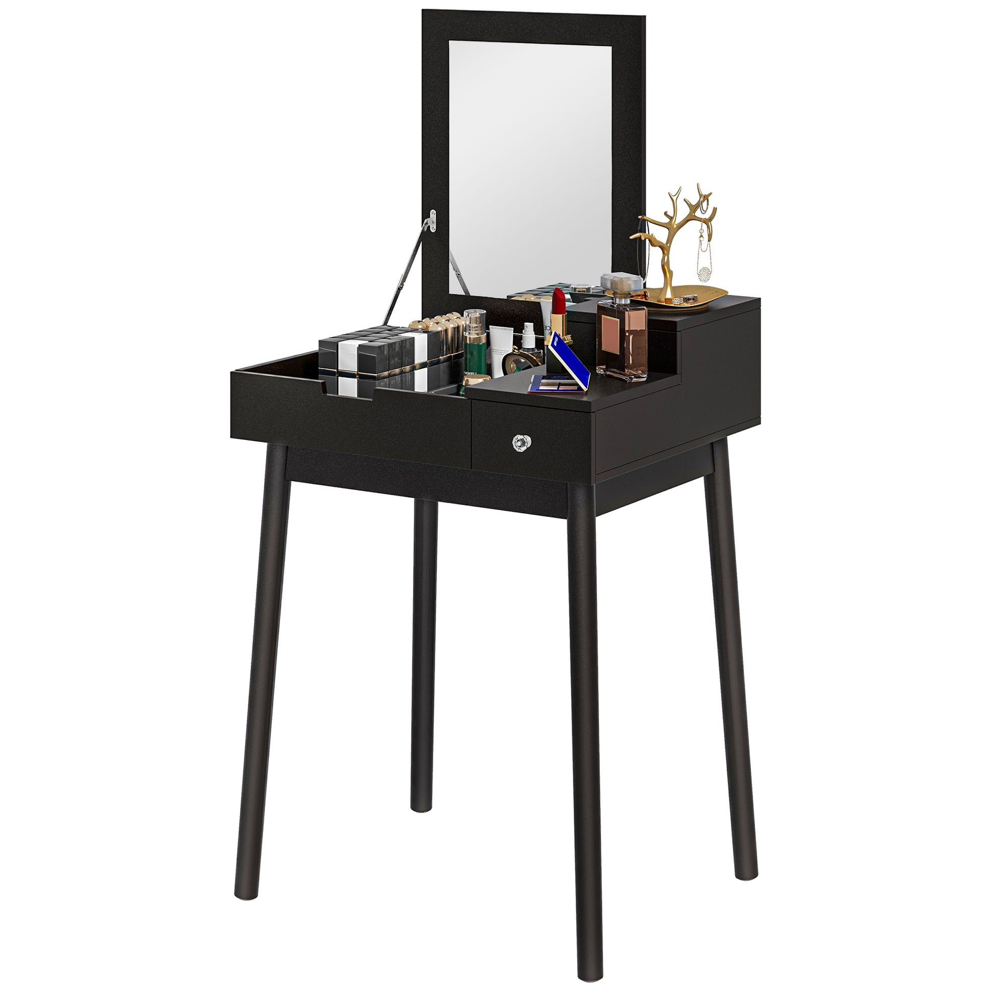 Makeup Vanity Table with Flip-up Mirror, Modern Dressing Table with 2 Drawers for Bedroom, Black Dressing & Vanity Tables   at Gallery Canada