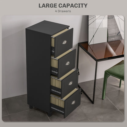 4 Drawer File Cabinet with Lock, Office Filing Cabinet, A4 Letter Size, Hanging File Folders, Black Office Cabinets & Cupboards   at Gallery Canada