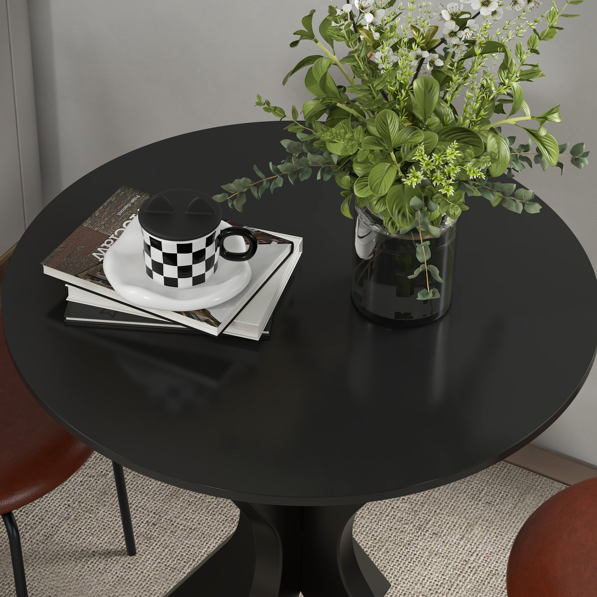 Round Dining Table, Modern Dining Room Table with Steel Curved Legs, Space Saving Small Kitchen Table, Black Bar Tables & Dining Tables   at Gallery Canada