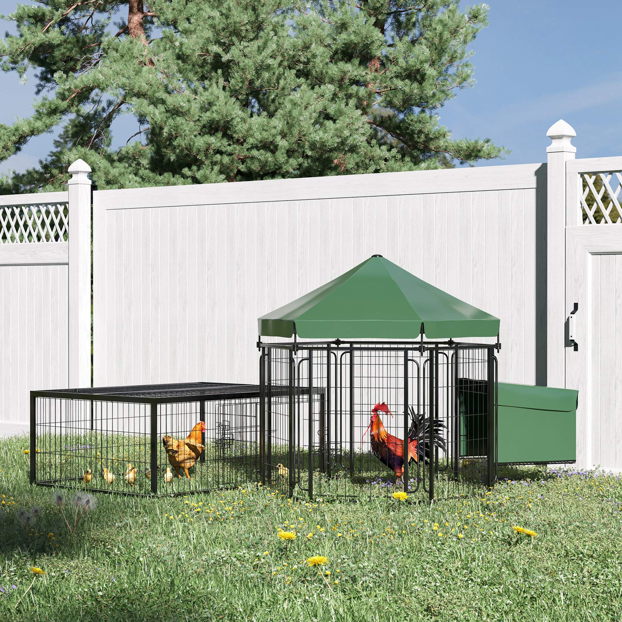 Heavy Duty Steel Chicken Coop with Canopy, Nesting Box, Lockable Doors, Green Chicken Coops   at Gallery Canada