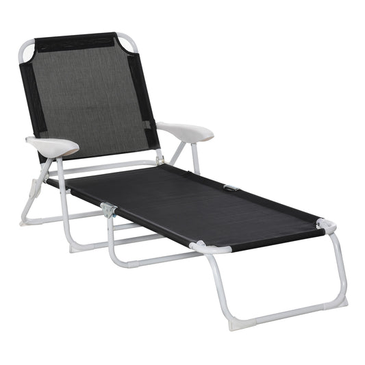 Outdoor Lounge Chair, Patio Garden Folding Chaise Lounge Sun Beach Reclining Tanning Chair with 4-Level Adjustable Backrest, Black Lounger Chairs   at Gallery Canada